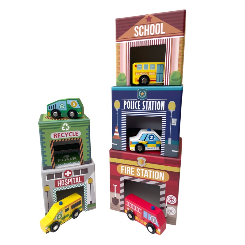 Traffic Match'N Stack Blocks With Wooden Vehicles