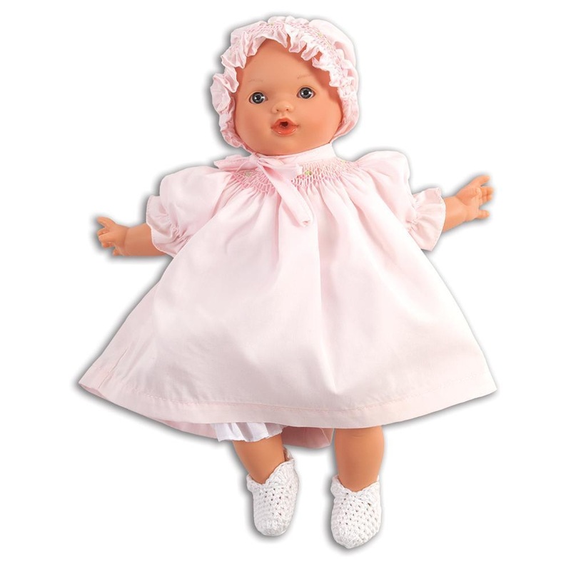 Aubrey Doll With Brown Eyes & Pink Smocked Bishop & Bonnet