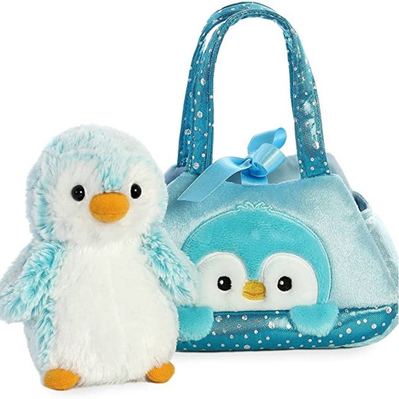Aurora Fancy Pals Peek A Boo Pom-Pom Penguin Blue Bag