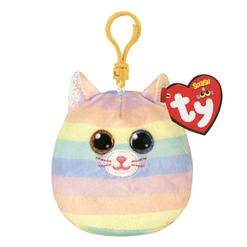 TY Squishy Beanies Key Clip - Heather Cat